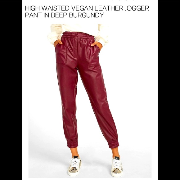 Express Pants - Express Burgundy Vegan Faux Leather High Waisted Jogger Pant Women's Size XL/TG